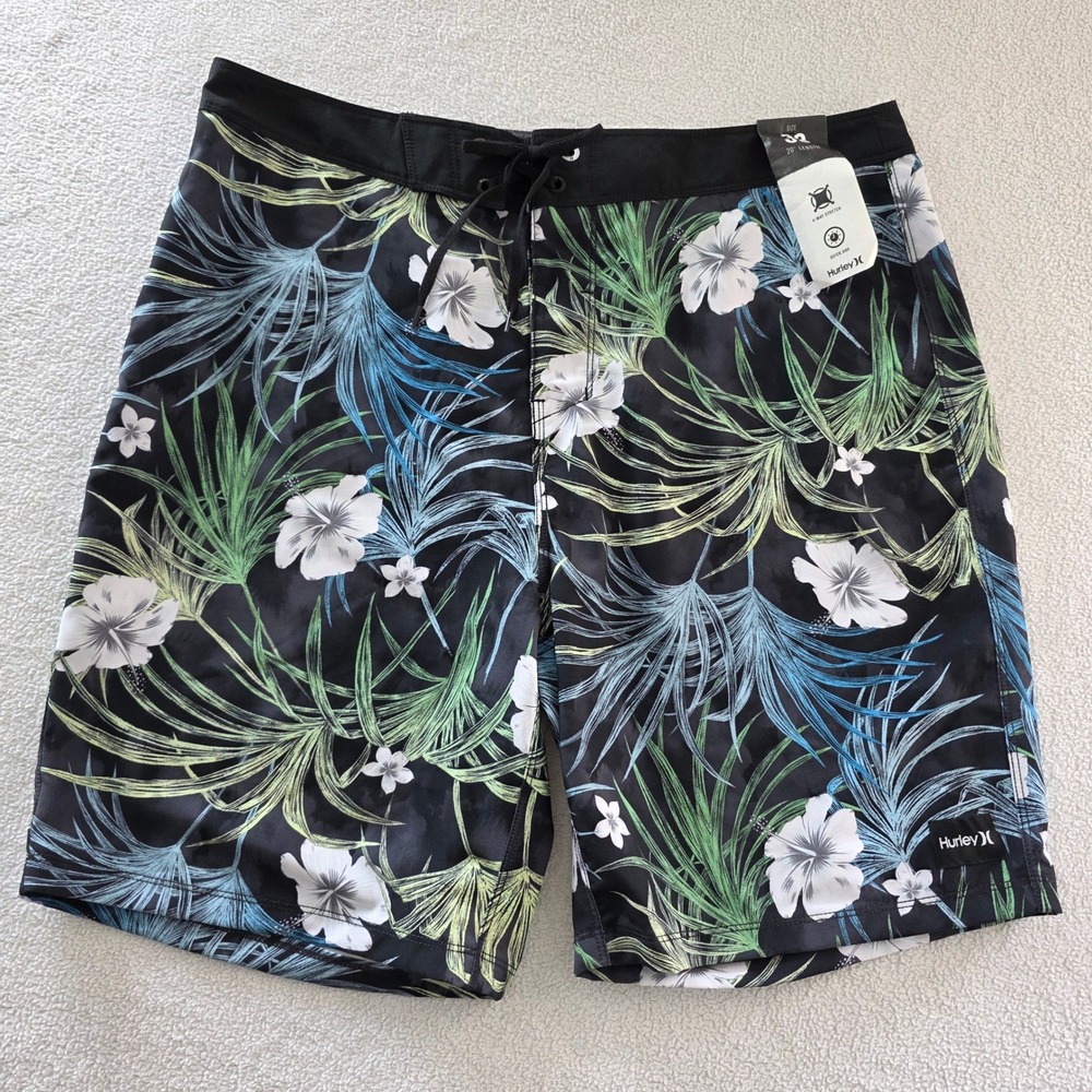 Hurley Mens‎ Tropical Floral Board Shorts Black Blue Green 33 MBS0011040 NEW